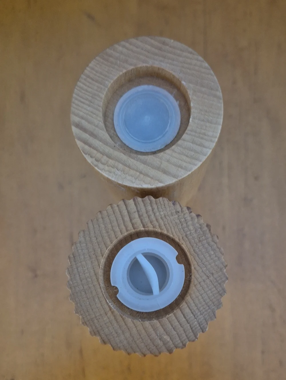 Crate&Barrel Natural Wood Ribbed Salt and Pepper Shakers